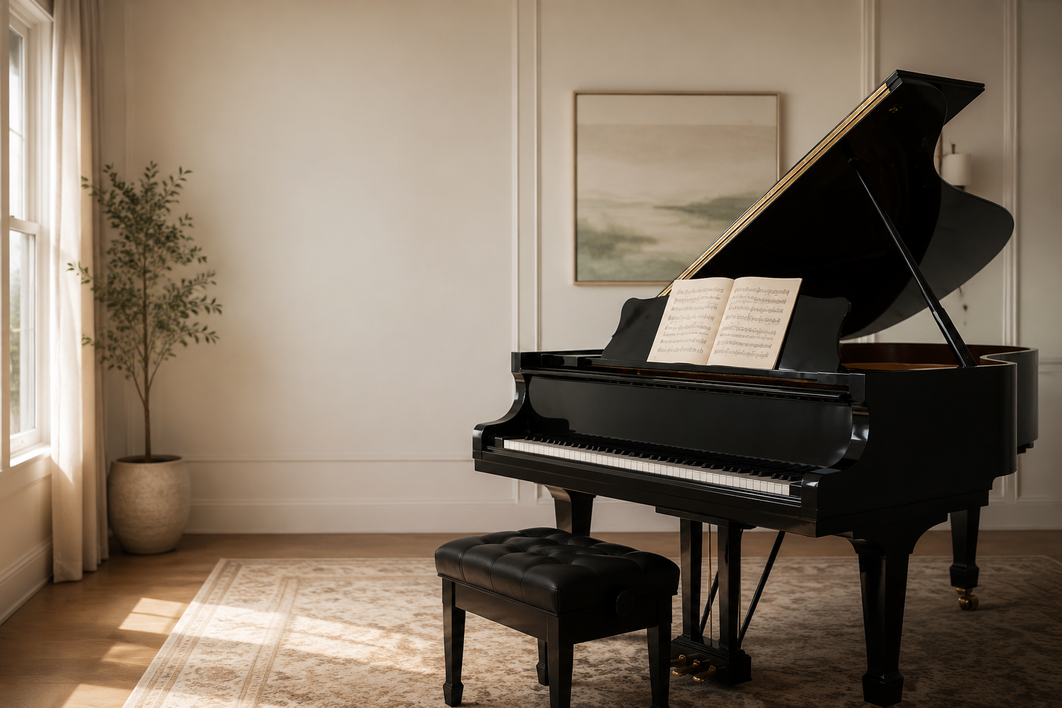 Elegant grand piano in a bright, welcoming music room